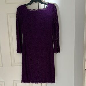 Adrianna Papell Deep Purple Lace Long Sleeve Dress